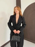 Blazer Düğme Detaylı Pantolon-Ceket Takım Siyah