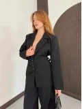 Blazer Düğme Detaylı Pantolon-Ceket Takım Siyah