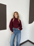 Bolero Detaylı Triko Takım Bordo