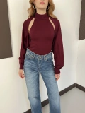 Bolero Detaylı Triko Takım Bordo