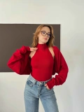 Bolero Detaylı Triko Takım Kırmızı