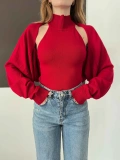 Bolero Detaylı Triko Takım Kırmızı
