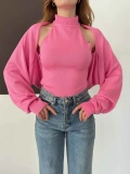 Bolero Detaylı Triko Takım Pembe