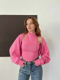 Bolero Detaylı Triko Takım Pembe