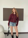 Cep Detaylı Crop Kaşe Ceket Bordo