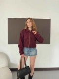 Cep Detaylı Crop Kaşe Ceket Bordo