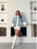 Cep Detaylı Peluş Denim Ceket Mavi