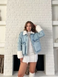 Cep Detaylı Peluş Denim Ceket Mavi