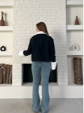 Cep Detaylı Peluş Denim Ceket Siyah
