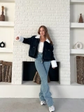 Cep Detaylı Peluş Denim Ceket Siyah