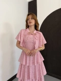 Çicek Desenli Katkat Pelerinli Elbise Pembe