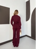 Çift Fermuar Detaylı Triko Takım Bordo