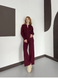 Çıtçıt Düğme Detaylı Triko Takım Bordo