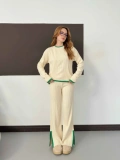 Çoban Dikiş Bluz-Pantolon Triko Takım Bej-Yeşil