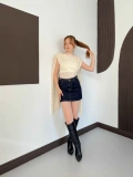 Dantel Detay Pelerin Bluz Bej