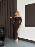 Dantel Madonna Yaka Elbise Kahve