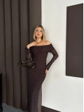 Dantel Madonna Yaka Elbise Kahve