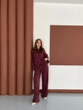 Desenli Gömlek-Pantolon Takım Bordo
