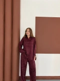 Desenli Gömlek-Pantolon Takım Bordo
