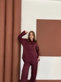 Desenli Gömlek-Pantolon Takım Bordo