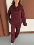 Desenli Gömlek-Pantolon Takım Bordo