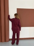 Desenli Gömlek-Pantolon Takım Bordo