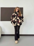 Desenli Peluş Polar Bej-Siyah-Bordo