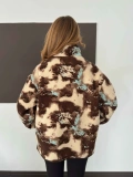 Desenli Peluş Polar Bej-Kahve-Turkuaz