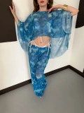 Dijital Baskı Asimetrik Bikini Üstü Takım Mavi