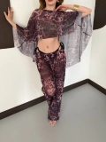 Dijital Baskı Asimetrik Bikini Üstü Takım Mürdüm