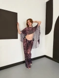 Dijital Baskı Asimetrik Bikini Üstü Takım Mürdüm