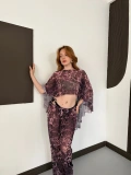 Dijital Baskı Asimetrik Bikini Üstü Takım Mürdüm