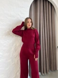 Dik Yaka Parmak Geçmeli Triko Takım Bordo