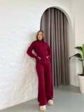Dik Yaka Parmak Geçmeli Triko Takım Bordo