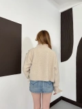 Dik Yaka Yumoş Oversize Crop Triko Kazak Bej