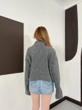 Dik Yaka Yumoş Oversize Crop Triko Kazak Gri