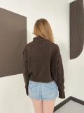 Dik Yaka Yumoş Oversize Crop Triko Kazak Kahve