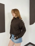 Dik Yaka Yumoş Oversize Crop Triko Kazak Kahve