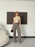Dikey Çizgi Detaylı Geniş Paça Pantolon Lacivert