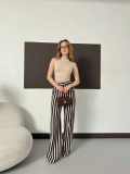 Dikey Çizgi Detaylı Geniş Paça Pantolon Lacivert