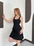 Dikiş Detaylı Asimetrik Mini Elbise Siyah