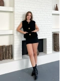 Düğme Detay Triko Yelek Siyah
