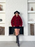 Düğme Detaylı Cepli Peluş Kaban Bordo