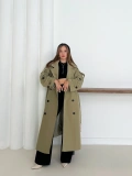 Düğme Detaylı Oversize Trençkot Haki