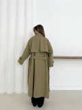 Düğme Detaylı Oversize Trençkot Haki