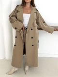 Düğme Detaylı Oversize Trençkot Krem