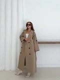 Düğme Detaylı Oversize Trençkot Krem