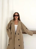 Düğme Detaylı Oversize Trençkot Krem