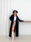 Düğme Detaylı Oversize Trençkot Siyah