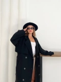 Düğme Detaylı Oversize Trençkot Siyah